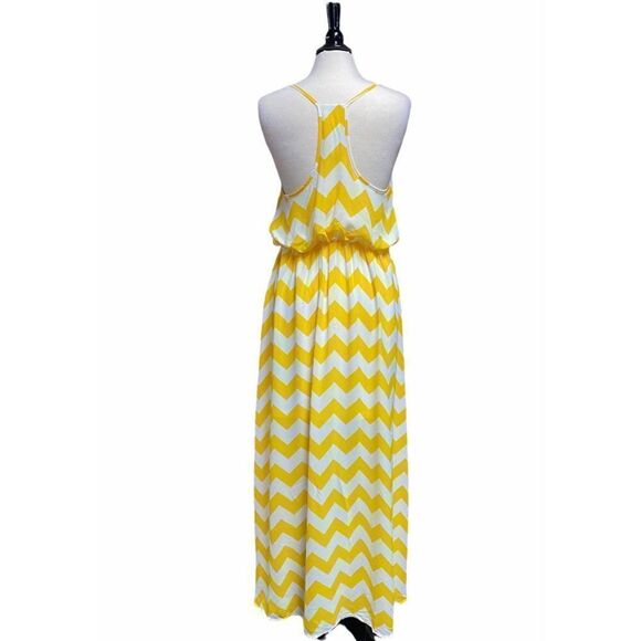 Yellow & White Chevron Sleeveless Maxi Dress Size Large - Picture 2 of 4